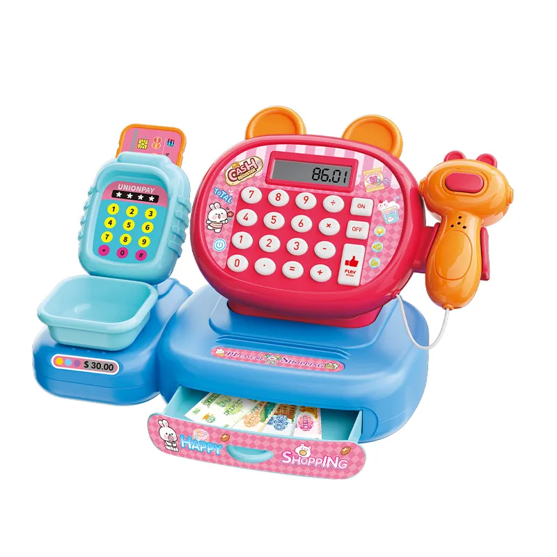 Funny Role Pretend Play Shopping Supermarket Cashier Register Toys Desk Toy for Children with Plastic Dessert Toys