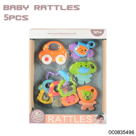 Wholesale Montessori Newborn Silicone Rattle Baby Teether Sensory Gift Set Chew Toys