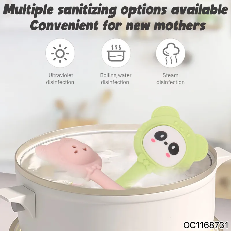 Wholesale Montessori Lovely Sensory Teether Rattle Set Baby Food Silicone Teether Toy
