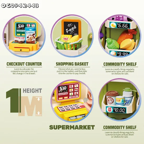 Kid Role Pretend Play Shop Counter Supermarket Toy Play Set Cash Register Scanner POS Machine Model Toy for Boy with Simulation Food