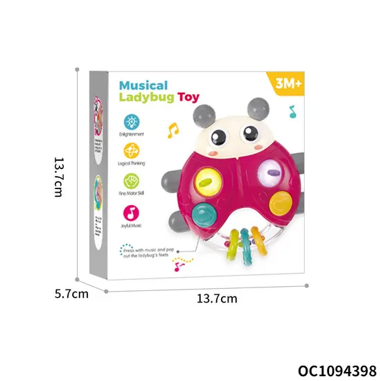 Battery Operated Baby Rattles Montessori Silicone Press Button Game 0-24 Months Toys with Light Music for Hand Eye Coordination Train