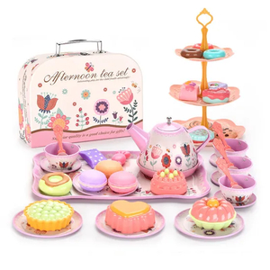 Wholesale Tableware Food Children Play Afternoon Tea Pink Plastic Kitchen Pretend Toy Set