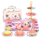 Wholesale Tableware Food Children Play Afternoon Tea Pink Plastic Kitchen Pretend Toy Set