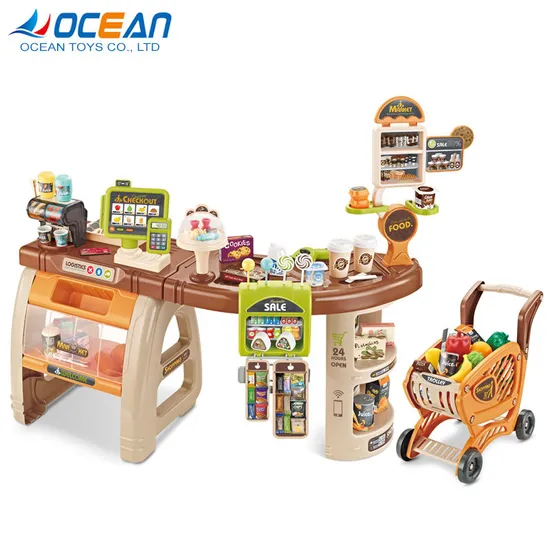 65PCS Food Luxury Big New Cash Register for Kids Home Grocery Supermarket Store Toy