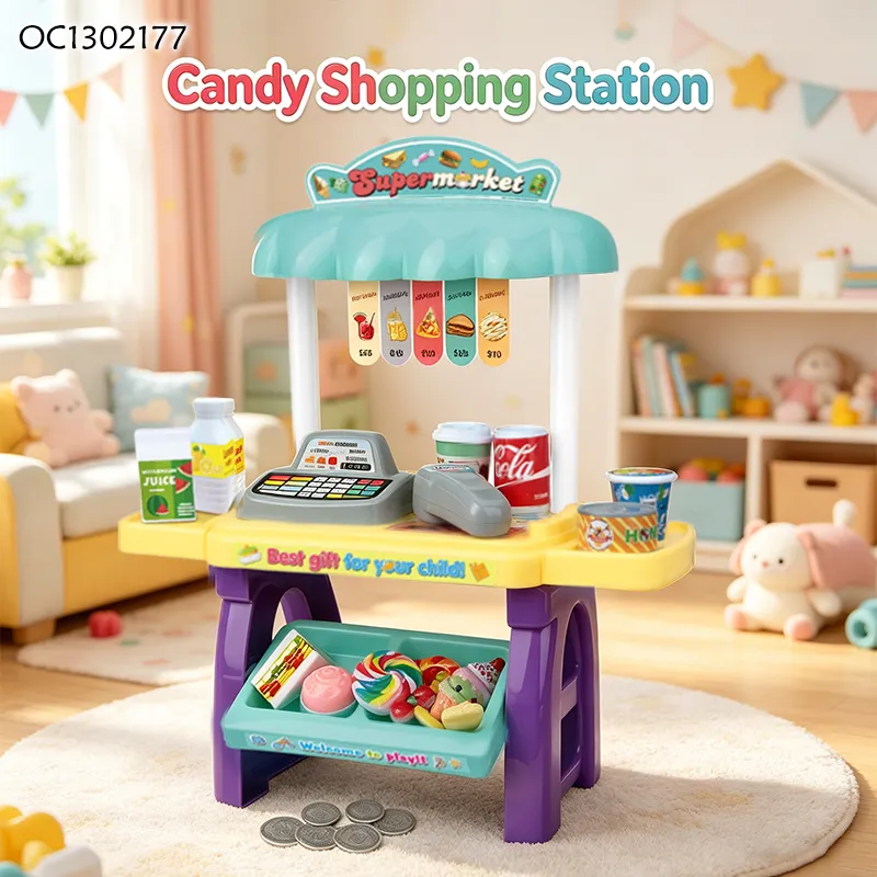 Trending New Arrivals DIY Shopping Games Supermarket Pretend Play Scanner Convenience Store Kitchen Set Miniature Toy for Kids