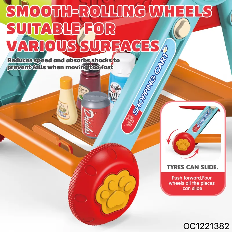 Pretend Simulation Cashier Counter Children Play Shopping Cart Fruit Vegetables Supermarket Toy for Kids Baby Indoor Game