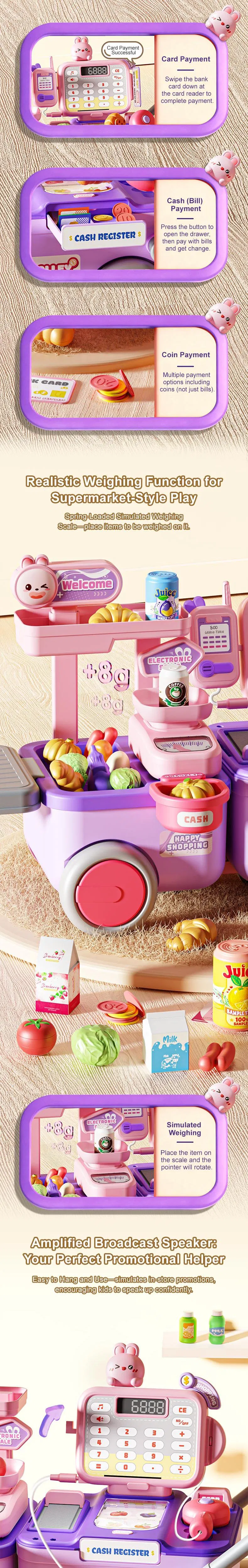 Hot Sale Early Educational Pretend City Play Houses House Supermarket Cash Register Toys with Calculator Food Vegetable