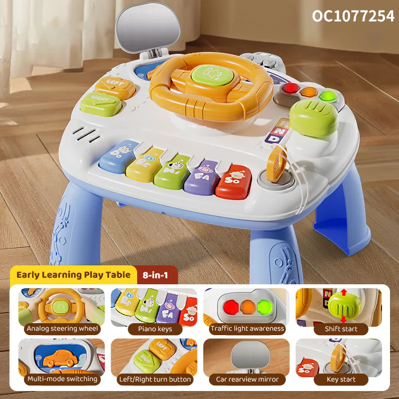 Multifunctional Montessori Battery Operated Toy Soothing Musical Steering Wheel Spinning Educational Activity Toy for Children