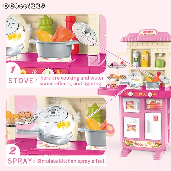 Wholesale Spray and Sink Pretend Play Plastic Children House Kitchen Cooking Toy Set with Lights Sounds