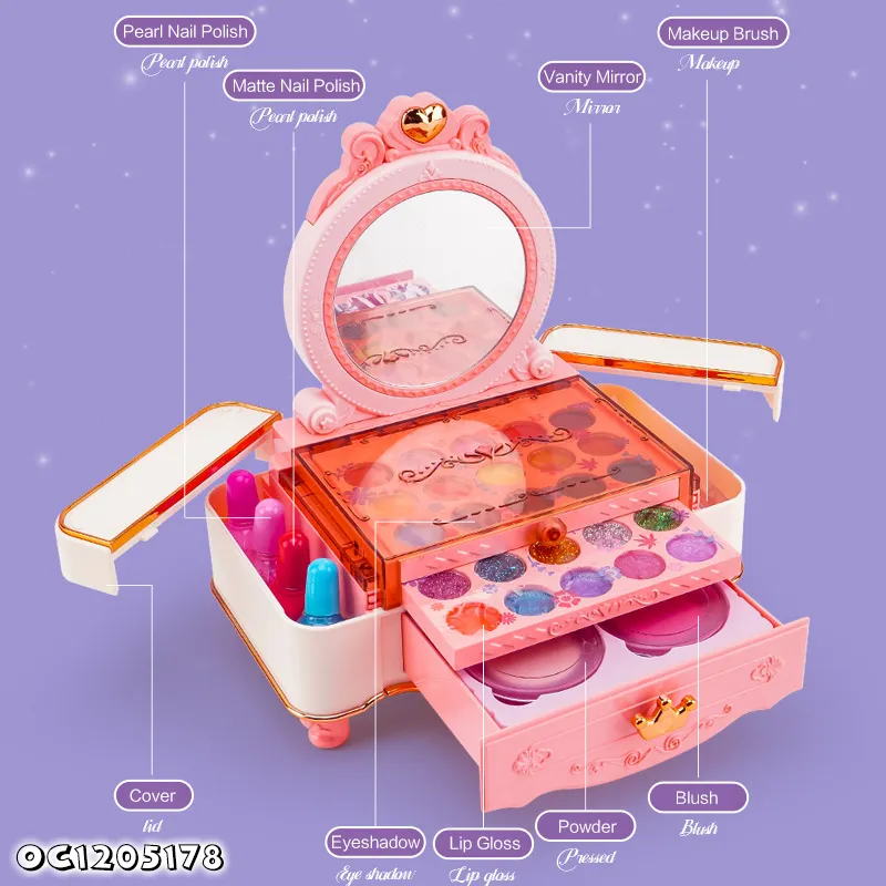 Wholesale Nail Polish Kids Fashion Makeup Kit Gift for Girl Real Make up Sets Full Box Toy with Mirror