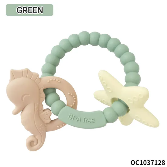 Wholesale Montessori Lovely Rubber Sensory Teether Silicone Baby Teethers Rings Rattle Toys