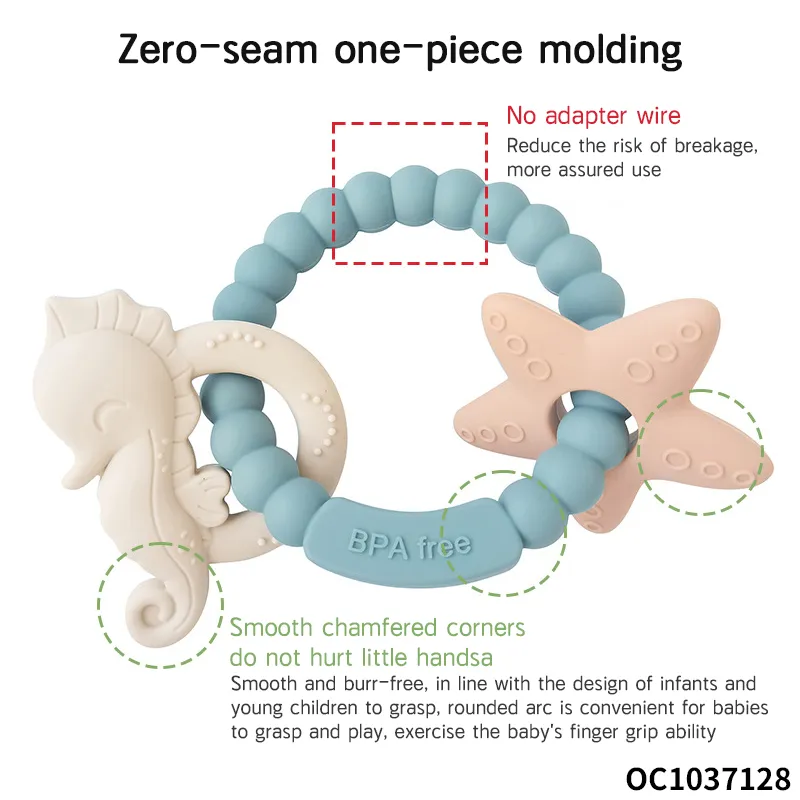 Wholesale Montessori Lovely Rubber Sensory Teether Silicone Baby Teethers Rings Rattle Toys