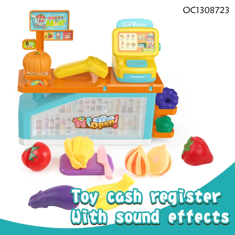 Good Quality Electronic Cash Register Supermarket Bill Counter Toy with Pretend Plastic Shopping Cart Fruit Vegetable Simulation