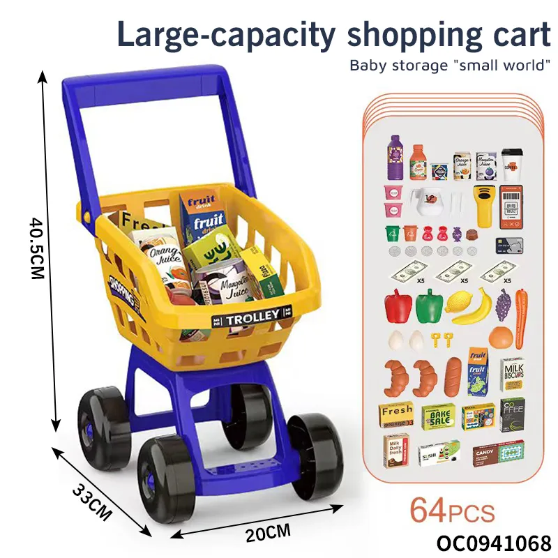 Portable Shopping Cart Home Supermarket Toy with Cash Register Cashier Machine Toy