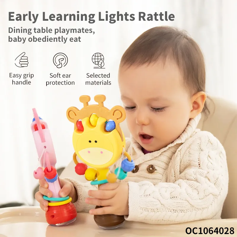 Wholesale Baby Hand Shake Teether Rattle Musical Light up Plastic Baby Montessori Sensory Toys