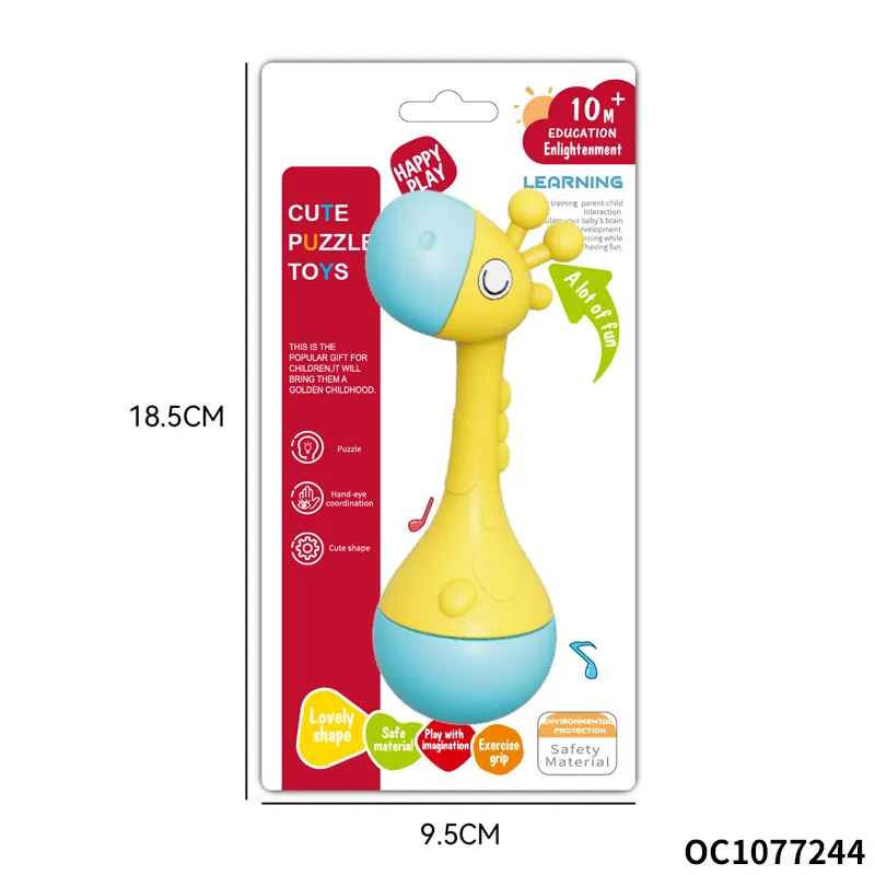 Custom Cartoon Giraffe Roly Poly Toy Plastic Shaker Sand Hammer with Bell Sound Cheap Musical Noise Maker Rattle Toy for Baby