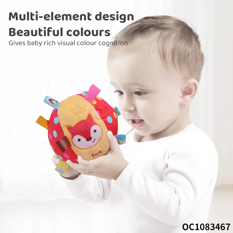 Personalized Cartoon Fox Design Soft Plush Hand Rattle Toy with Sound for New Born Baby Sensory Fidget and Soothing Cloth Ball Toy