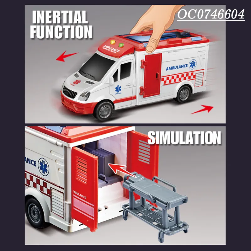 Wholesale Kids Educational Friction Cartoon Small Car Plastic Ambulance Toy with Light Sound