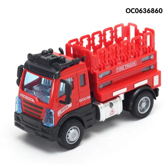 Wholesale Construction 4 Pieces Red Pullback Model Toy Car 1: 64 Plastic Fire Engine Truck Toy Set