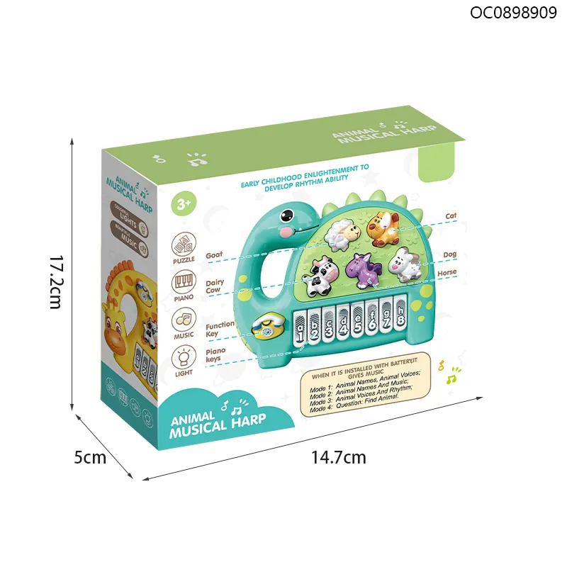 Wholesale Dinosaur Piano Musical Instruments Battery Operated Light-up Keyboard Toy for Kids