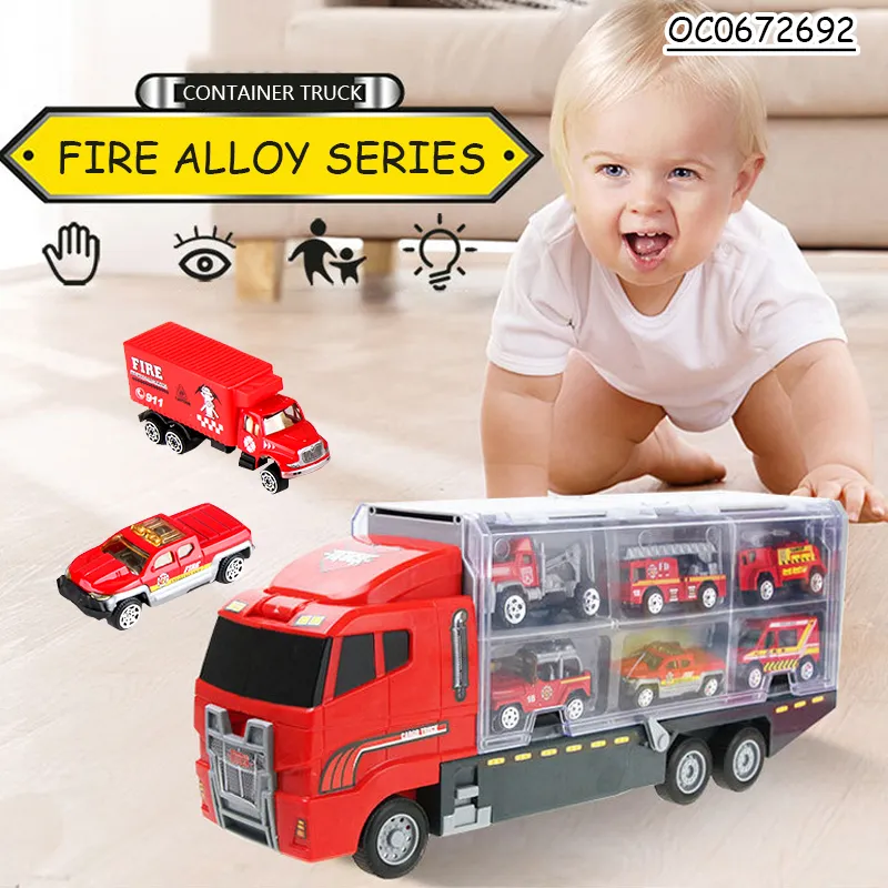 Wholesale Diecast Car Container Truck Die Cast Toy Metal Fire Trucks for Kids