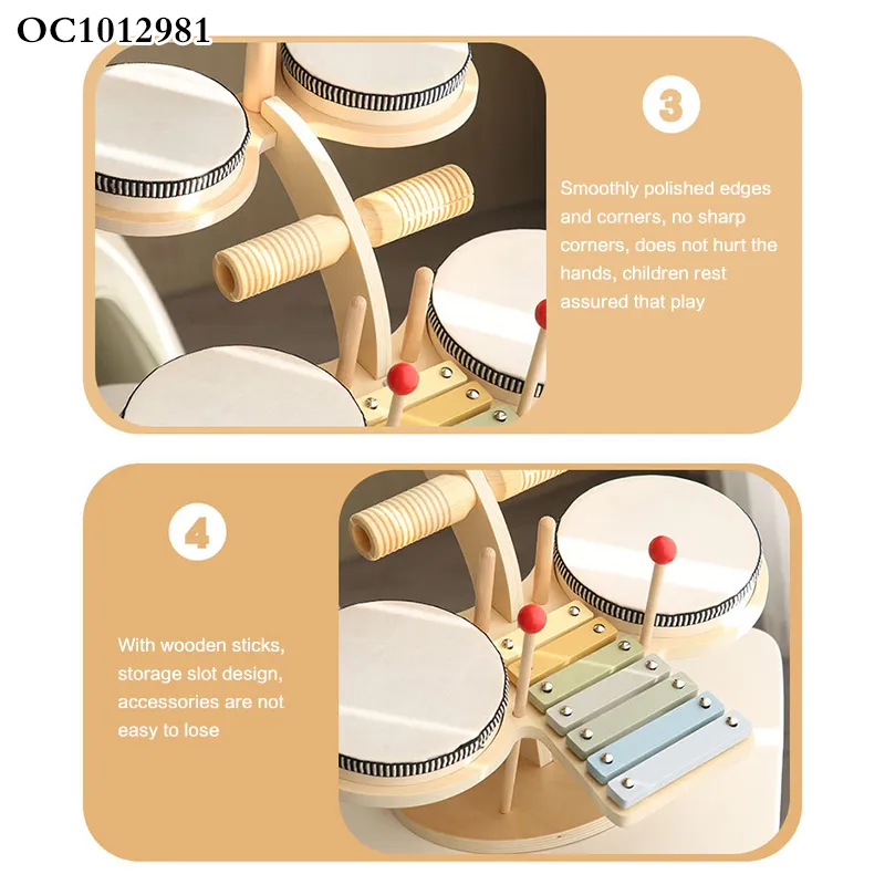 Wholesale Plastic Children Musical Baby Educational Montessori Musical Keyboard Instrument Wooden Toy Drum