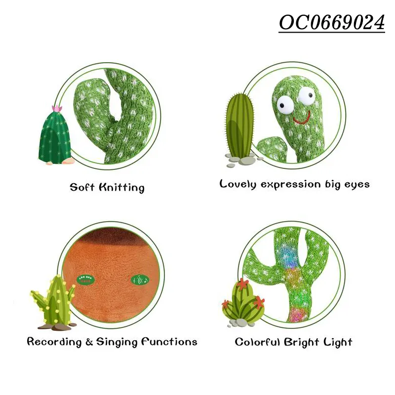 Wholesale Electronic Cute Cactus Baby Plush Dancing and Singing USB Charging Toy for Kids