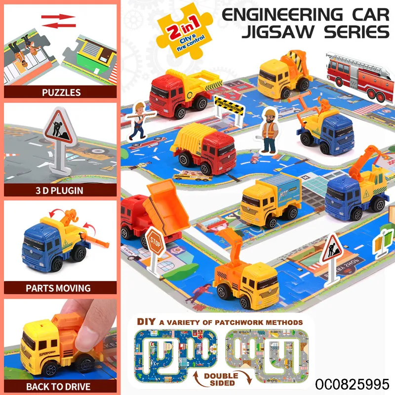 Wholesale Children's Educational Track Kids Car Toy Play Set Pull Back Engineering Truck Toys Set
