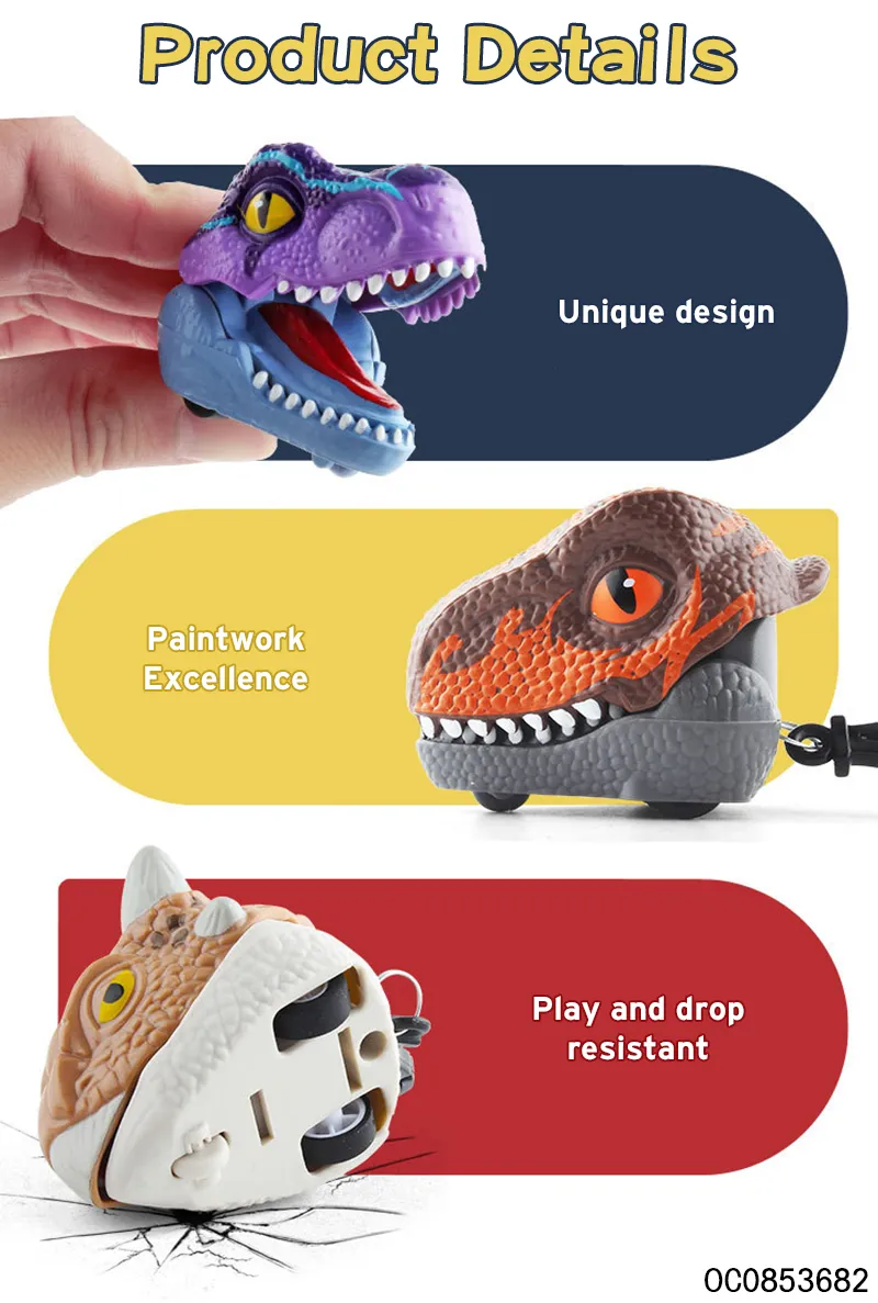Wholesale Plastic Head Key Chain Pull Back Dinosaur Car Toys for Kids