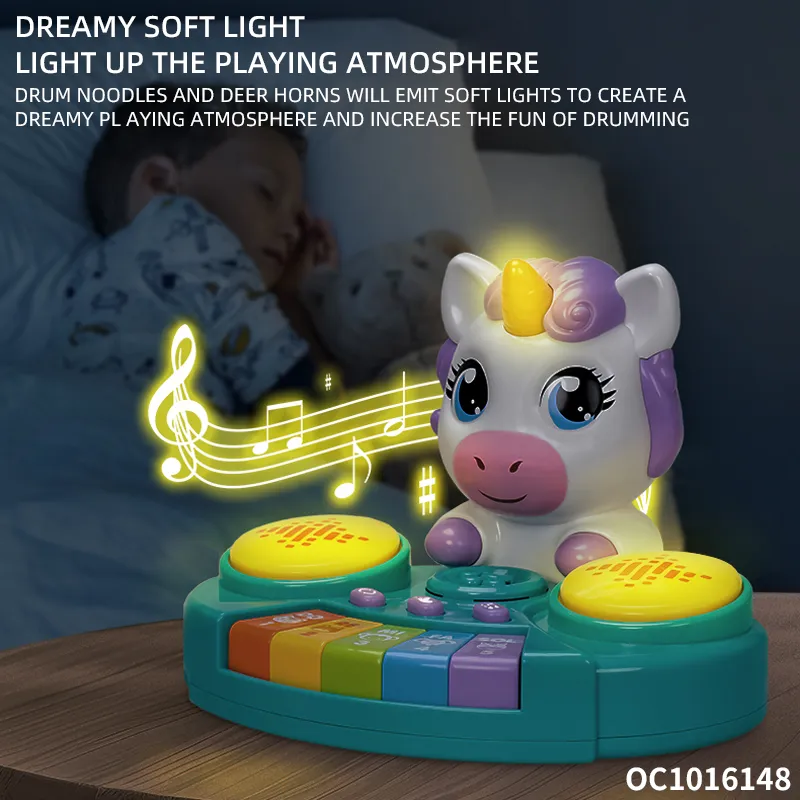 Wholesale Musical Plastic Cartoon Instruments Electronic Keyboards Music Piano Hand Drum Toy with Light up and Music