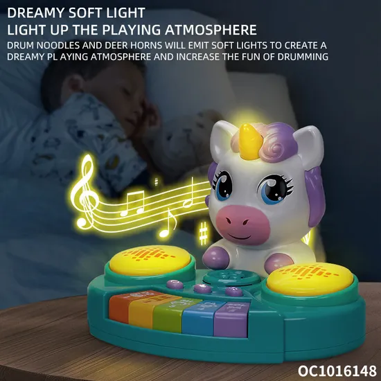 Wholesale Musical Plastic Cartoon Instruments Electronic Keyboards Music Piano Hand Drum Toy with Light up and Music