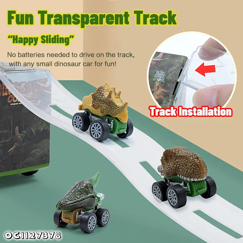 Wholesale Plastic Children Dinosaur Education Friction Truck Car Track Carrier Toy with Light