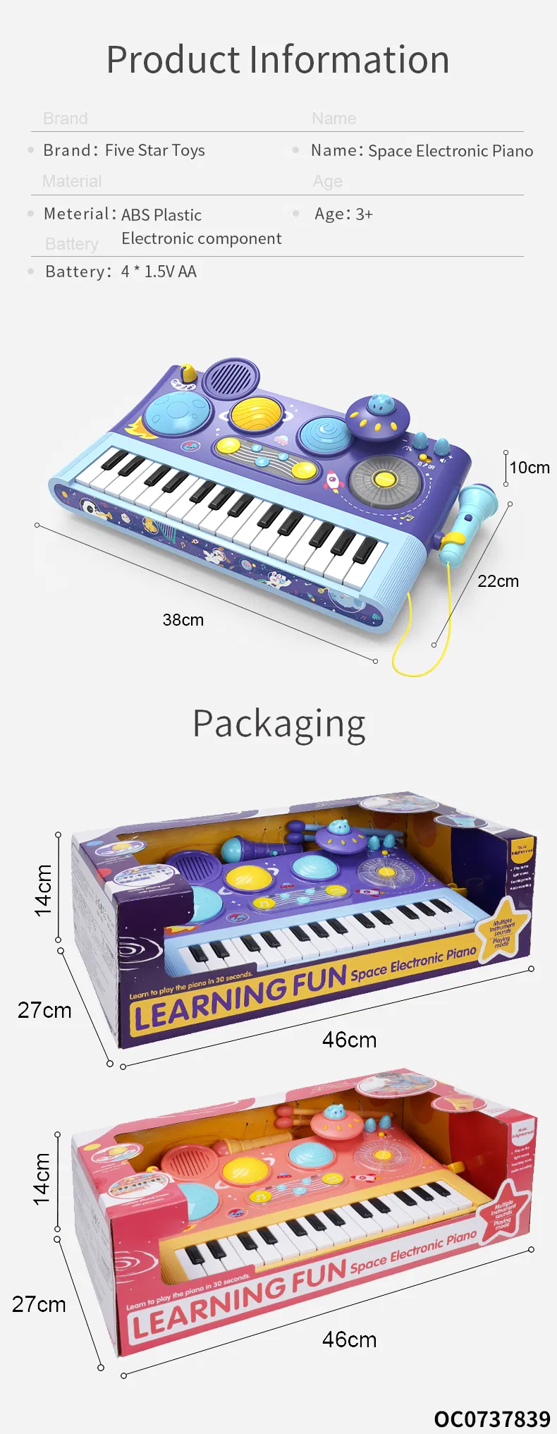 Wholesale Battery Montessori Sensory Hand Drum Montessori Early Learning Musical Instrument Piano Keyboard Toy