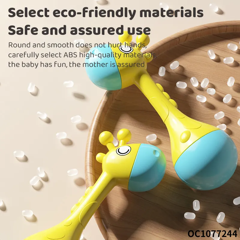 Custom Cartoon Giraffe Roly Poly Toy Plastic Shaker Sand Hammer with Bell Sound Cheap Musical Noise Maker Rattle Toy for Baby