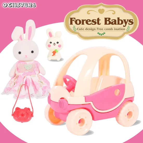 Wholesale Stuffed Mini Car Children Montessori Educational Baby Girls Plush Big Ear Rabbit Toy Doll