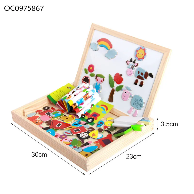 2in1 Drawing Board Custom Brain Games Animal Jigsaw Puzzle Wooden Toys for Kids