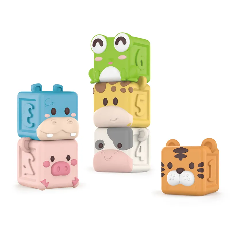Wholesale Water Kids Silicone Cognitive Education Funny Sensory Baby Rubber Animals Block Bath Toy