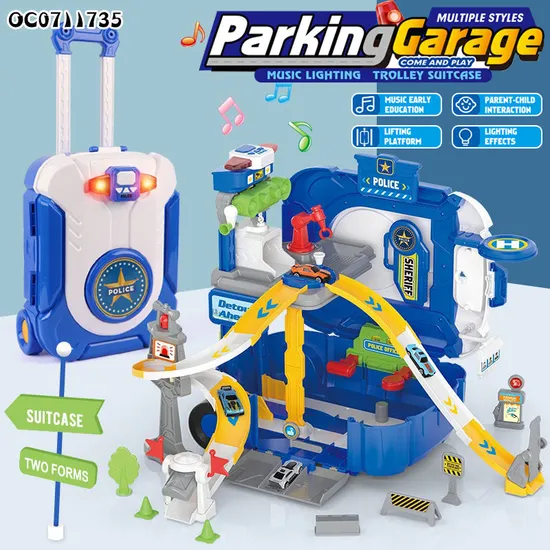 2in1 Trolley Suitcase Electronic Parking Lot Luxury Play Set Car Toys with Mini Alloy Diecast Car Model