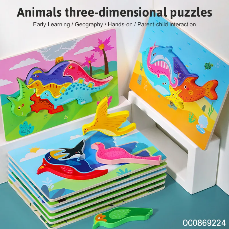 3D Wooden Animals Jigsaw Puzzle Toys Montessori Early Education Plastic Toy for Kids