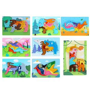 3D Wooden Animals Jigsaw Puzzle Toys Montessori Early Education Plastic Toy for Kids