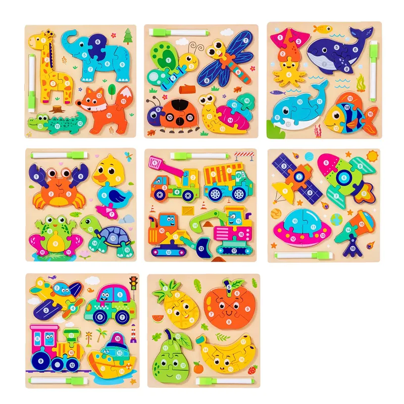 Children Wooden DIY 3D Cartoon Animal Home Jigsaw Puzzle Board Early Educational Toys for Toddlers Cognitive Items