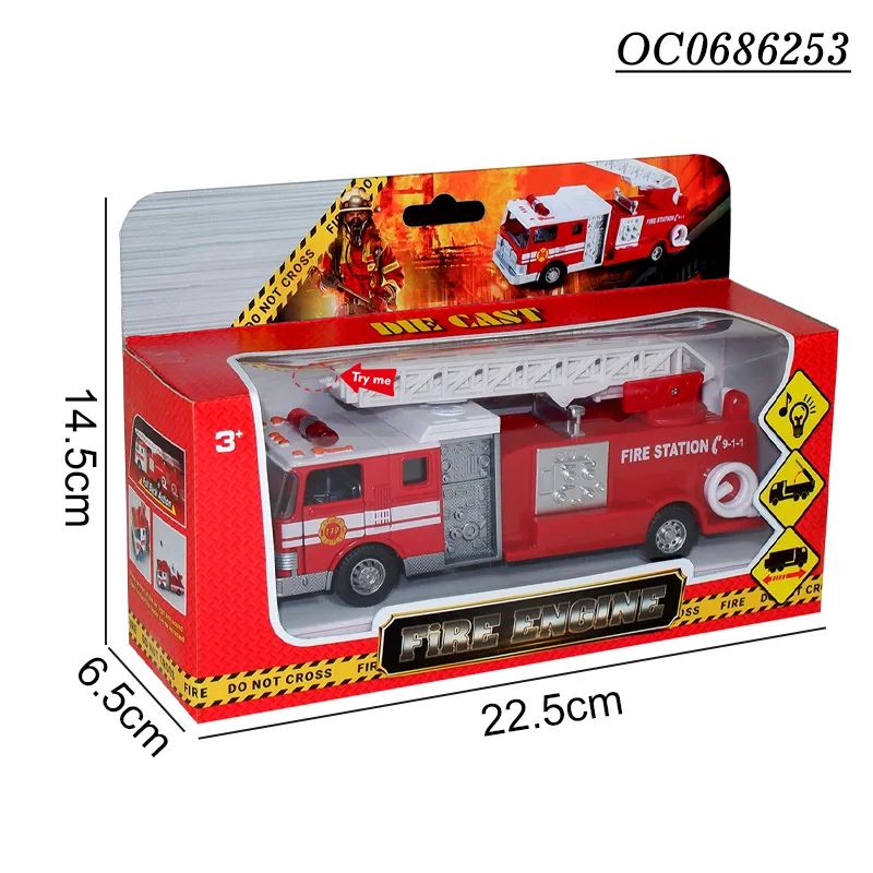 Friction Toy Vehicle Diecast Fire Fighting Truck Rescue Toy with Light Sound