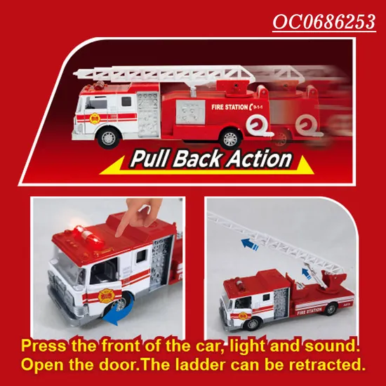 Friction Toy Vehicle Diecast Fire Fighting Truck Rescue Toy with Light Sound