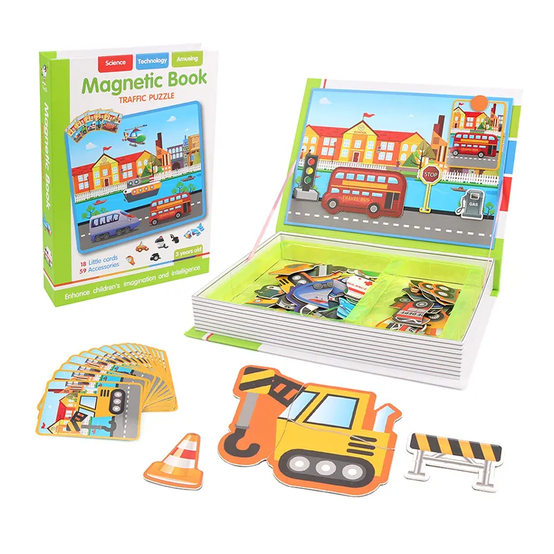 Wooden Fun Learning Educational Floor Cartoon Traffic Jigsaw Puzzles Car Kids Toys for Children