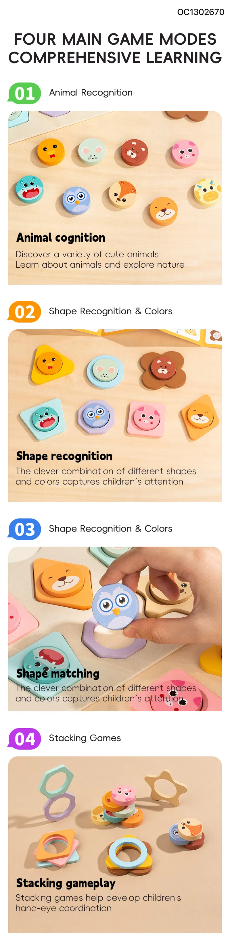 Baby Toys 3D Puzzle Cartoon Animals Vehicle Cognitive Improvement Learning Game Jigsaw Puzzle Wooden Match Toys for Kid Children