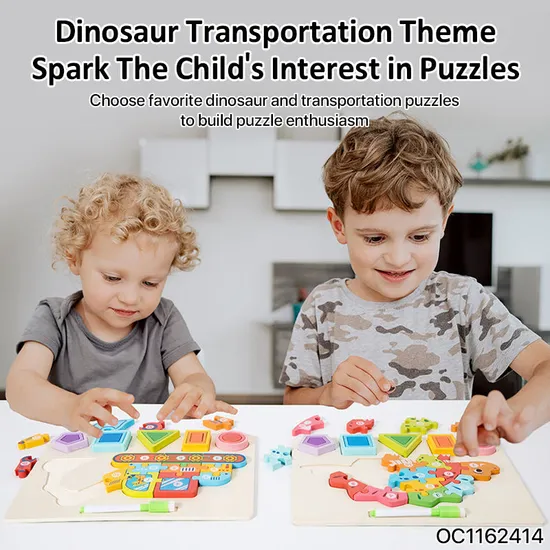 Cognitive Shape Number Block Learning Montessori Wooden High Quality Dinosaur Jigsaw Puzzle Animals Match Board Toy with Drawing Toy