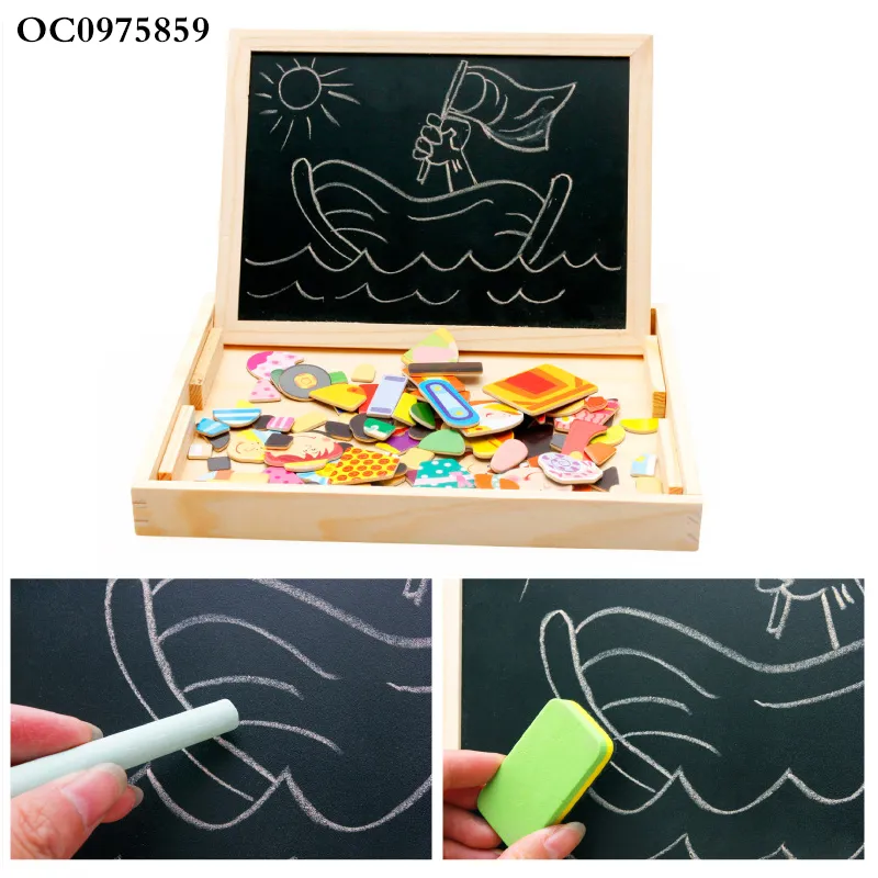 2in1 Drawing Black Board Wooden Toys Montessori Magnetic Jigsaw Puzzle Children's Intelligence Early Education Toy