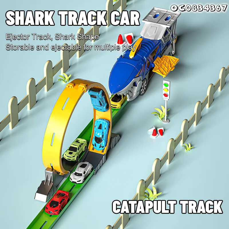 Ejection Flexible Racing Car Track Truck Catapult Small Transport Shark Car Gift Play Toys for Kids Boys with Mini Cars