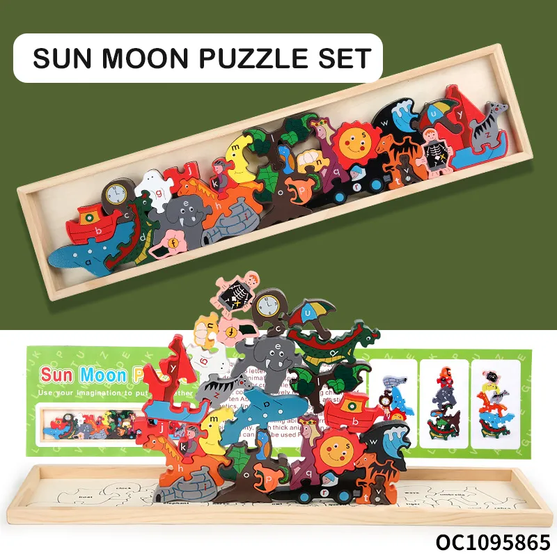 Jigsaw Puzzles Animal Shape Puzzle Blocks Toys Animal Wholesale Wooden Stack Balancing Board Games Toy for Kids Brain Development