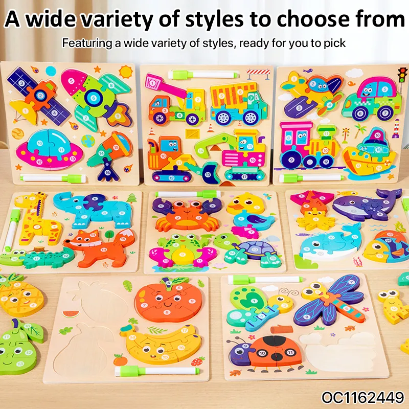 Kindergarten Wood DIY Engineering Vehicle Toys Cartoon Animal Traffic Assembled Jigsaw Puzzle Games Toy for Baby Kids